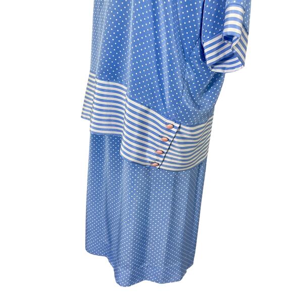 Vintage 80s Lady Carol Blue & White Polka Dot Nautical Skirt Set Size 18 - Picture 4 of 12